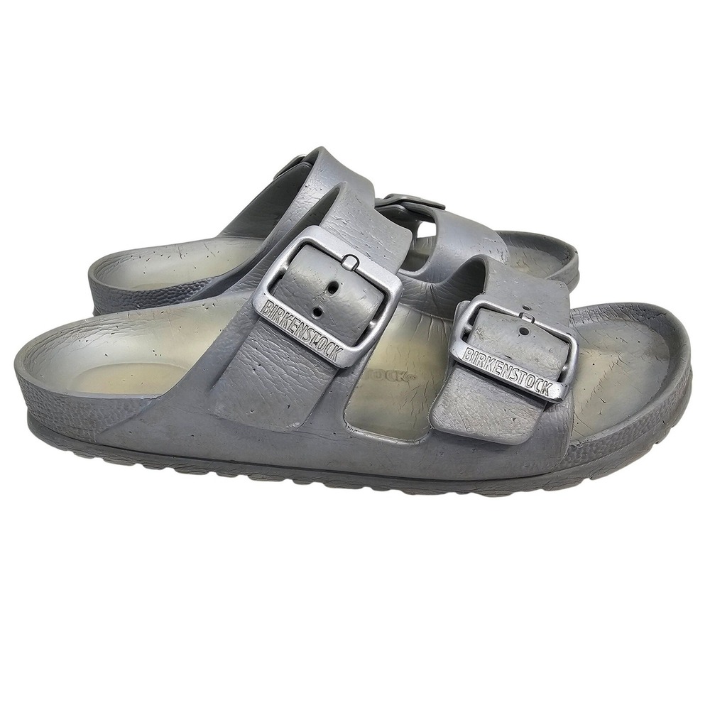 Birkenstock Gizeh Silver Metallic EVA Rubber Thong Sandals Women's Size 37‎